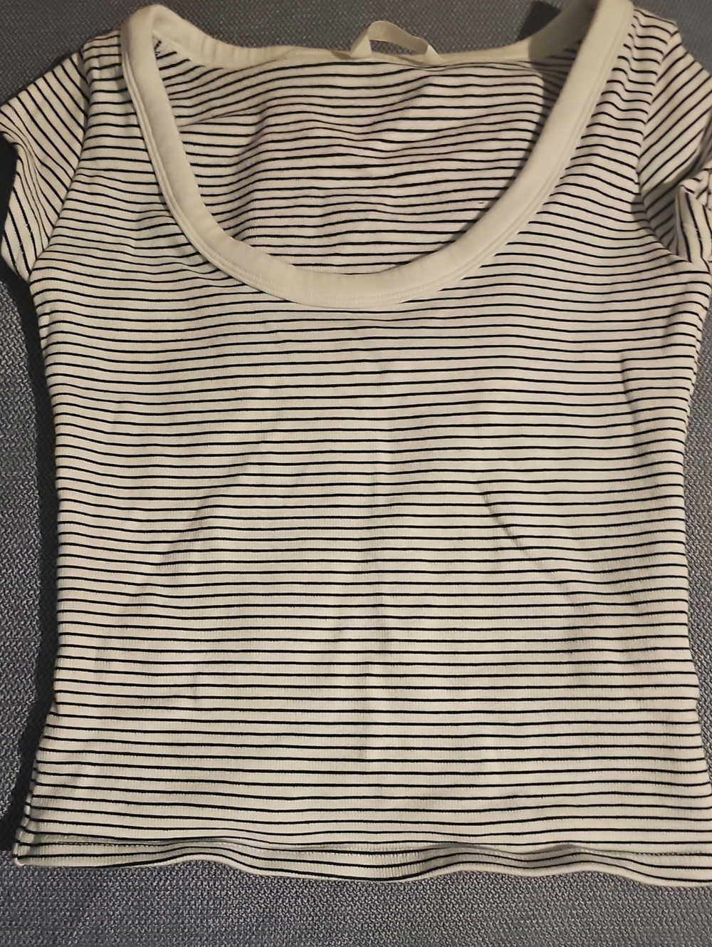 Zara Crop Top Black & White Striped Scoop Medium Stretch Summer Short Sleeve
